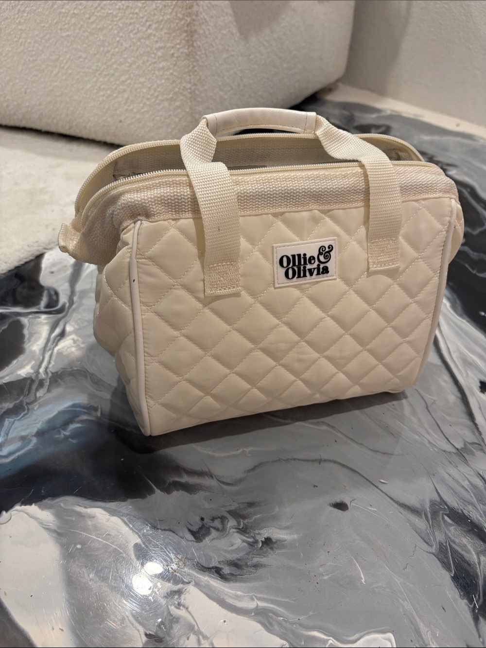 Quilted Cream Cosmetic Tote or lunch bag